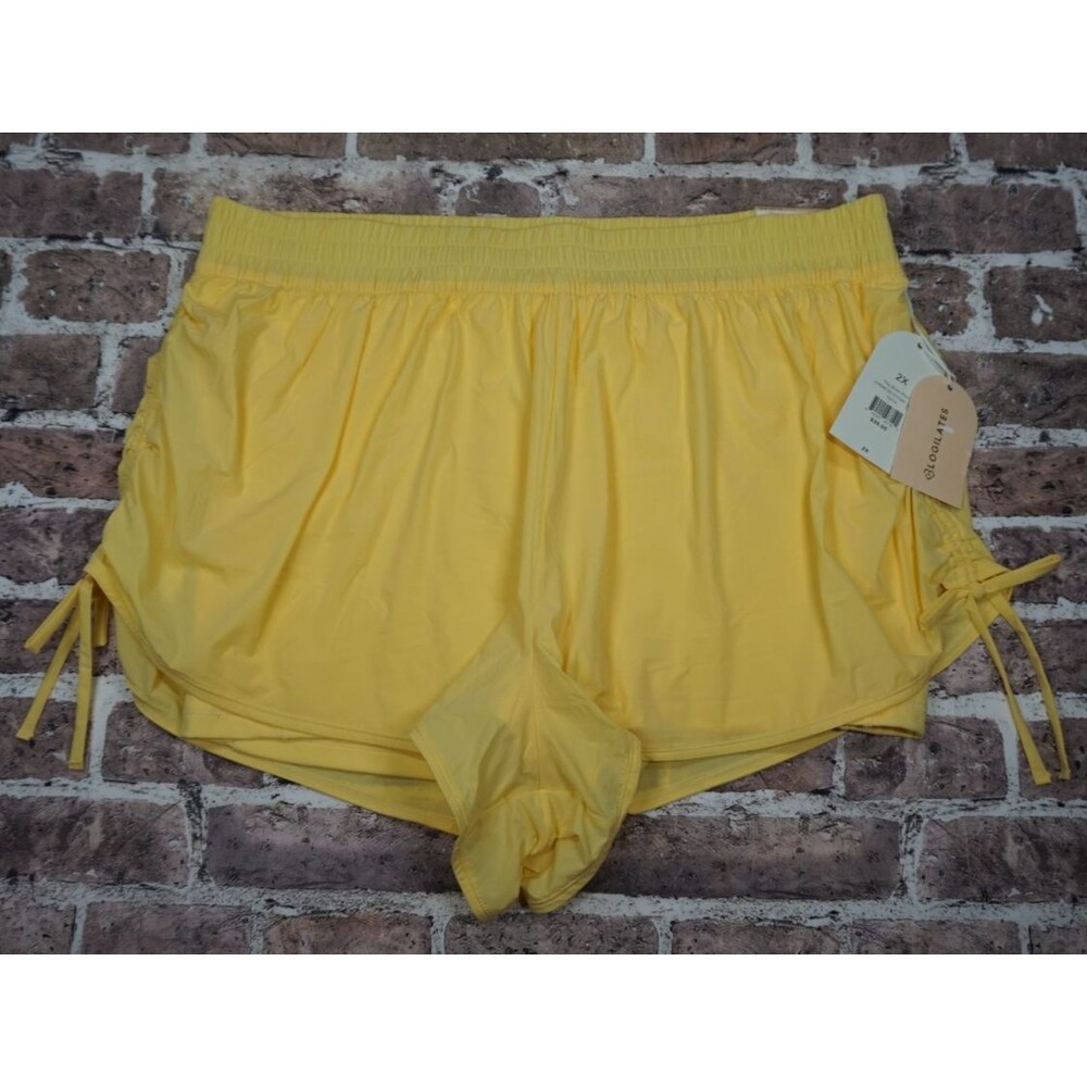 NWT Blogilates Tiny Bow Active Shorts Womens XXL 2XL Yellow Summer Coquette Gym